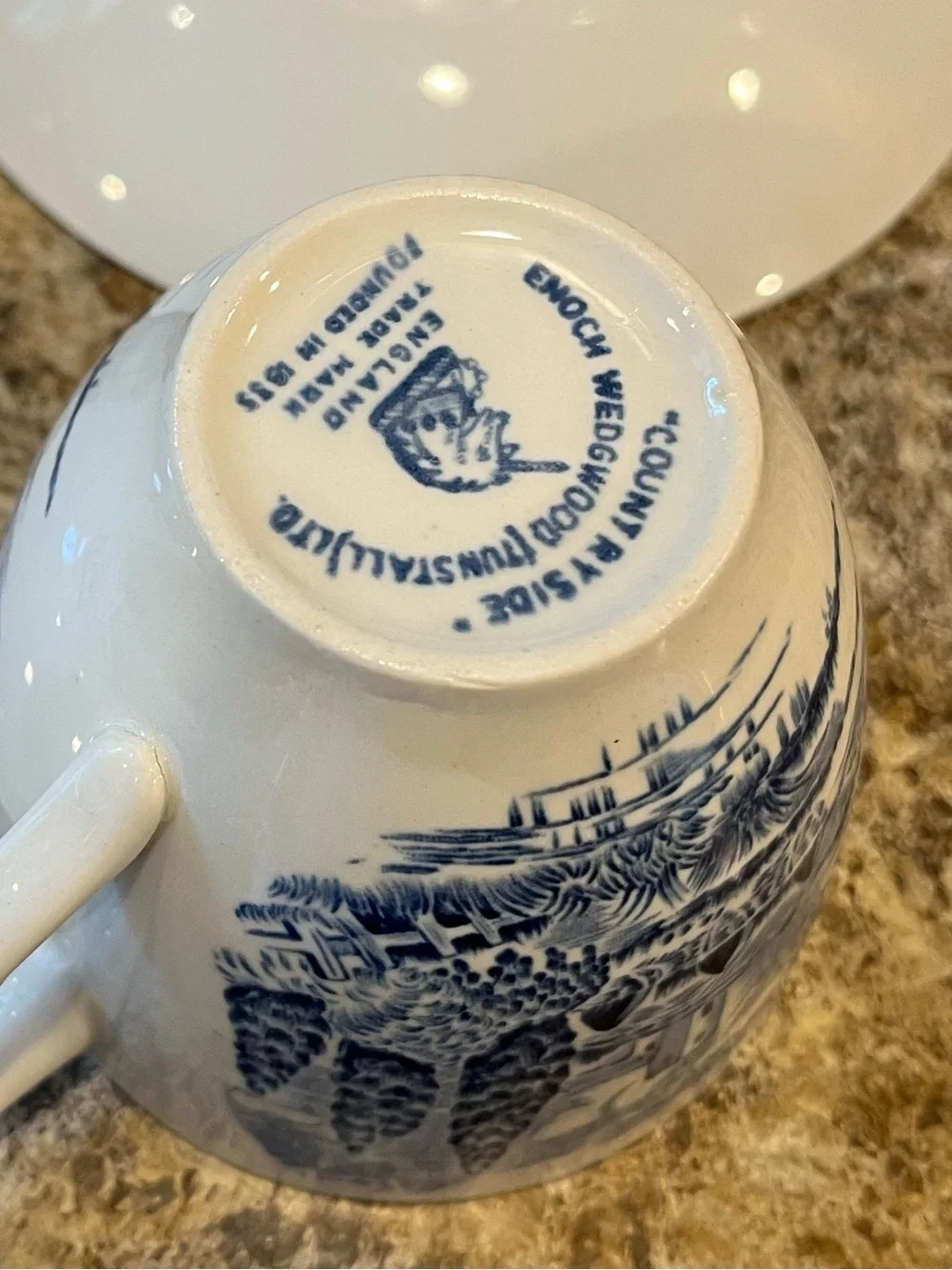 Wedgwood Countryside Teacups and Saucers Set of 4 Blue and White, England